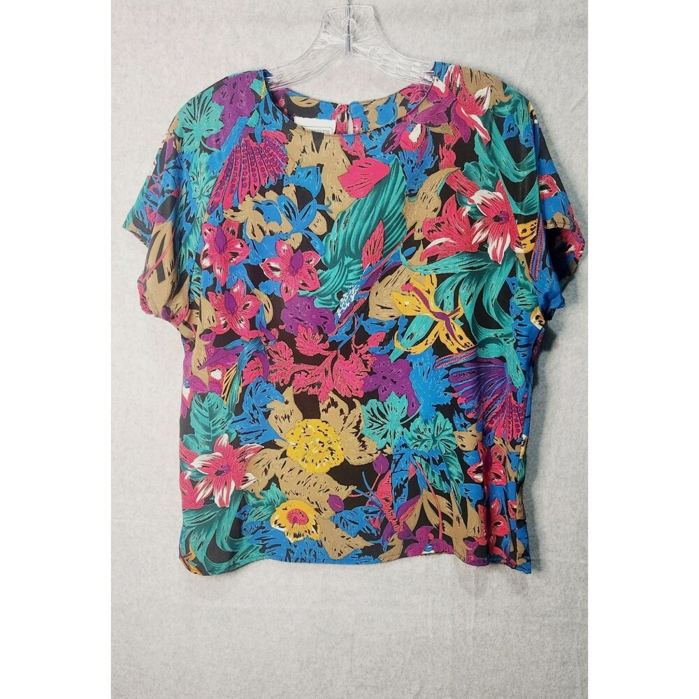 Vintage  blouse, size M  Impressions of California floral blue/pink Multicolo